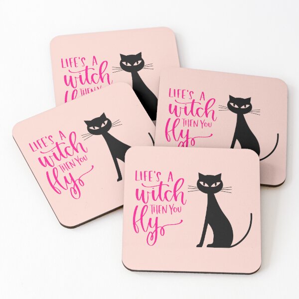 Item preview, Life's a Witch Then You Fly Halloween Cat Print (Pink) designed and sold by ToluaPrints.