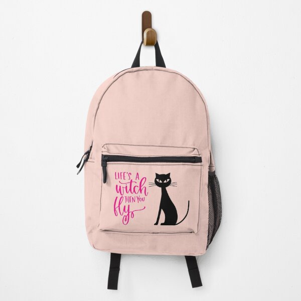 Item preview, Life's a Witch Then You Fly Halloween Cat Print (Pink) designed and sold by ToluaPrints.