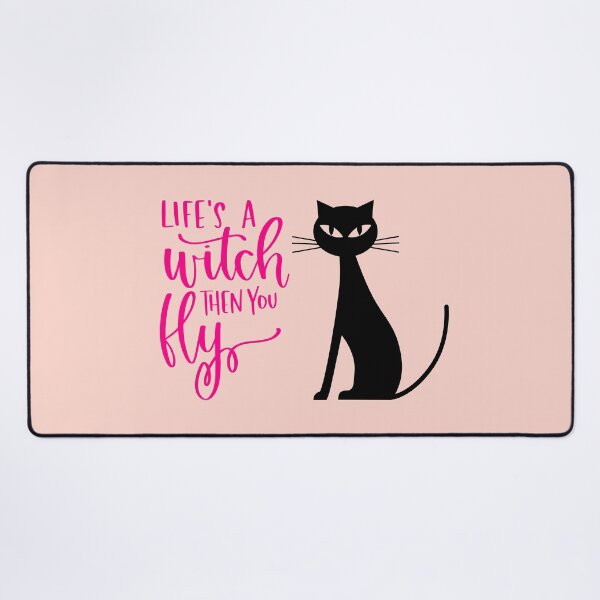 Item preview, Life's a Witch Then You Fly Halloween Cat Print (Pink) designed and sold by ToluaPrints.