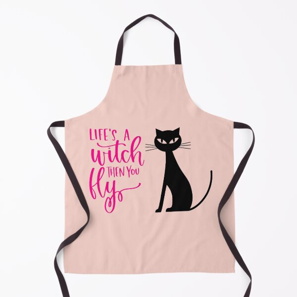 Item preview, Life's a Witch Then You Fly Halloween Cat Print (Pink) designed and sold by ToluaPrints.