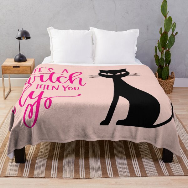 Item preview, Life's a Witch Then You Fly Halloween Cat Print (Pink) designed and sold by ToluaPrints.