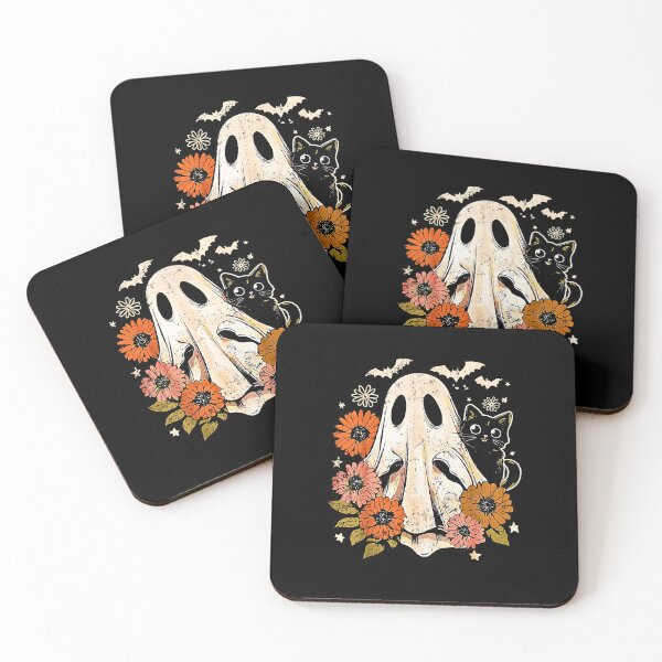 Item preview, Vintage Halloween Ghost Holding Black Cat Groovy Floral designed and sold by kawaiivsglitch.