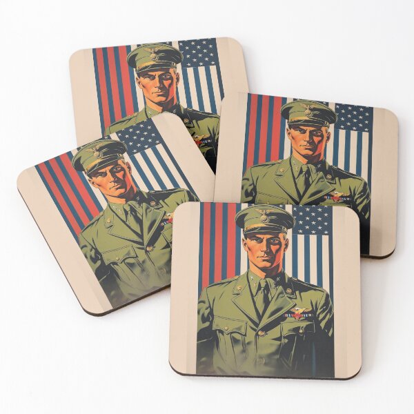 Item preview, American Military Officer with USA Flag designed and sold by Rue Market.