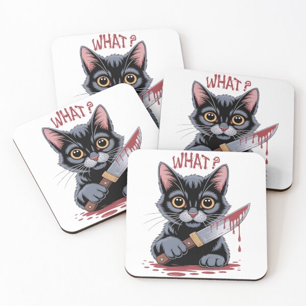 Item preview, Cat with Knife - Funny Black Cat What Expression Horror Humor Design designed and sold by YourSocialBae.