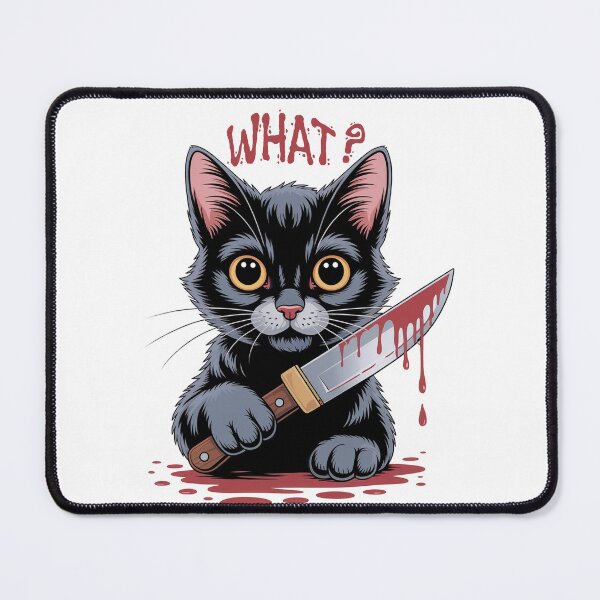 Item preview, Cat with Knife - Funny Black Cat What Expression Horror Humor Design designed and sold by YourSocialBae.