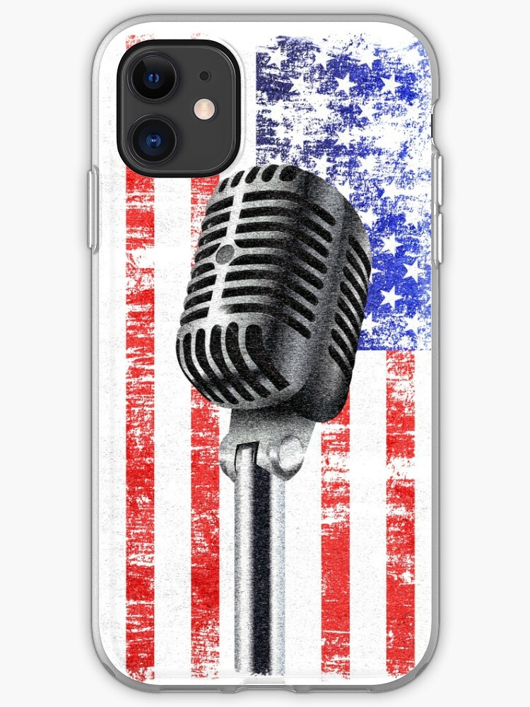 Vintage Grunge Microphone On American Flag Background Iphone Case