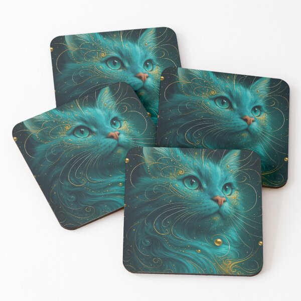 Item preview, Cosmic Turquoise Cat designed and sold by Kaleidoscope Print.