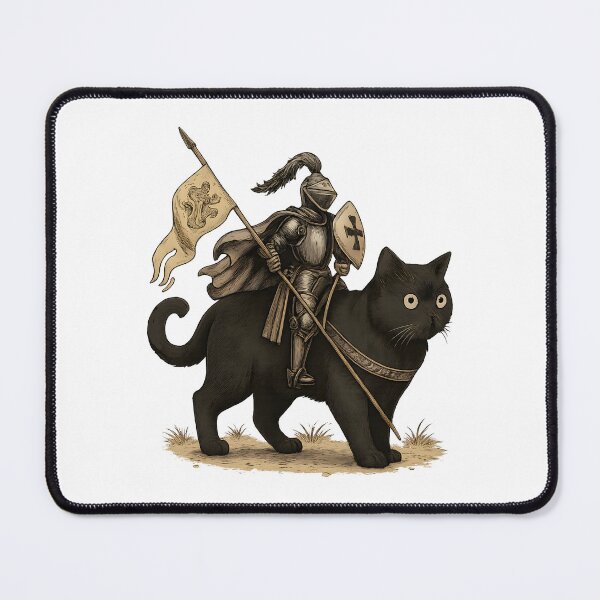 Item preview, Medieval Knight Riding Black Cat Fantasy Vintage Illustration Design designed and sold by DrawHandArt.