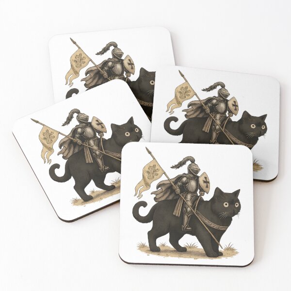 Item preview, Medieval Knight Riding Black Cat Fantasy Vintage Illustration Design designed and sold by DrawHandArt.