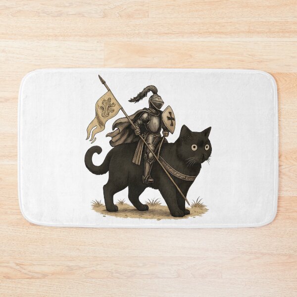 Item preview, Medieval Knight Riding Black Cat Fantasy Vintage Illustration Design designed and sold by DrawHandArt.