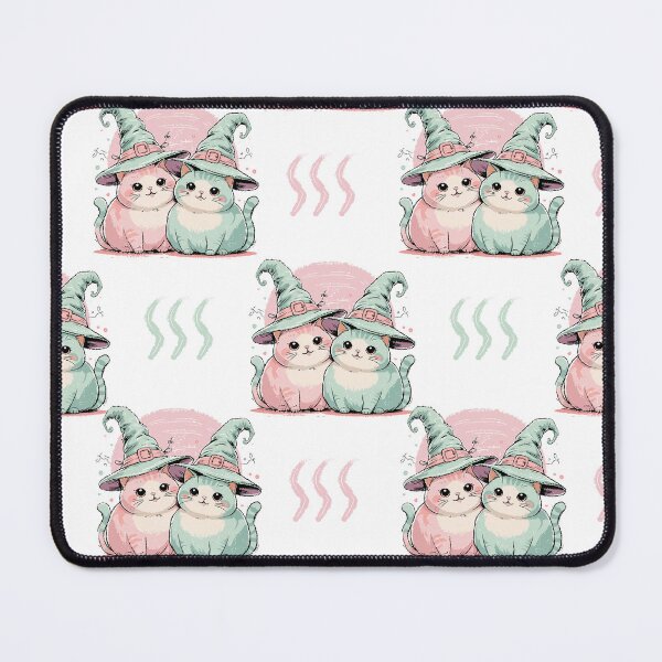 Item preview, Cute, plump cats with pumpkin-like shapes are illustrated in a repeating pattern. Each cat wears a pastel-colored witch hat designed and sold by CreativebyTKK.