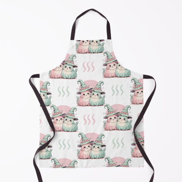Item preview, Cute, plump cats with pumpkin-like shapes are illustrated in a repeating pattern. Each cat wears a pastel-colored witch hat designed and sold by CreativebyTKK.
