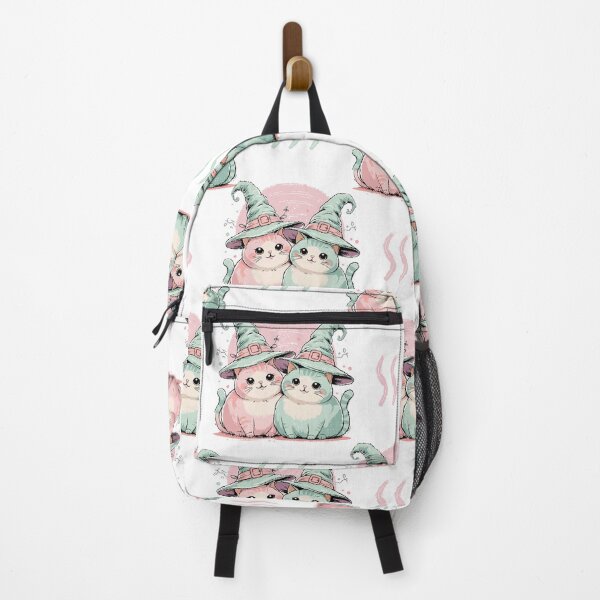 Item preview, Cute, plump cats with pumpkin-like shapes are illustrated in a repeating pattern. Each cat wears a pastel-colored witch hat designed and sold by CreativebyTKK.