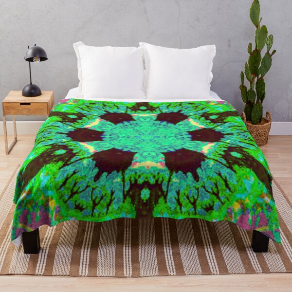 Item preview, Psychedelic four-leaf clover art featuring vibrant green, aqua, magenta, and black tones in a kaleidoscopic fractal style. designed and sold by larissa-myrie.