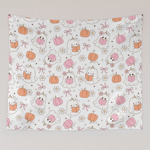 Item preview, Cute Ghosts Reading – Pastel Halloween Pattern designed and sold by smeraldosecrets.