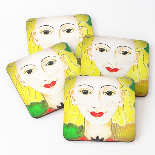 Item preview, Golden Muse , Abstract Retro Portrait with Red Lips designed and sold by MaPerle.
