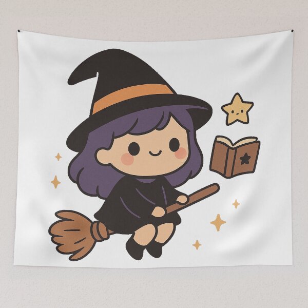 Item preview, Kawaii Witch on a Broom designed and sold by Mjonkey.
