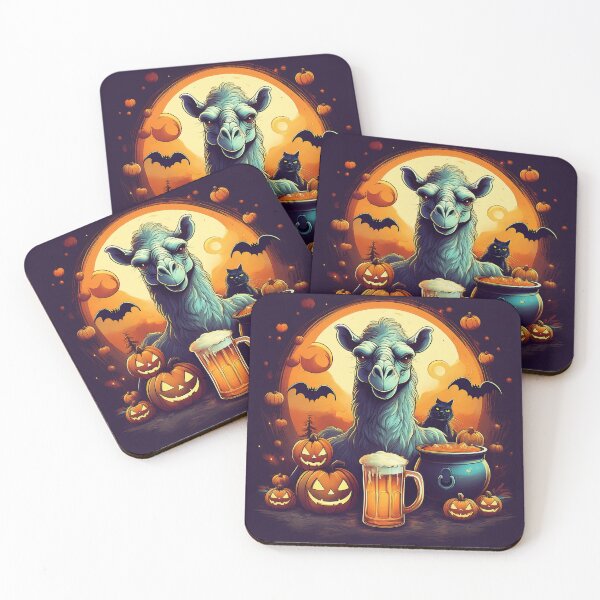 Artikelvorschau, Camel's Cauldron Halloween Trick-or-Treat: Ein lebendiges und gruseliges Design mit einem Kamel, Kürbissen, Fledermäusen und schwarzen Katzen entworfen und verkauft von Camel & Quirk.