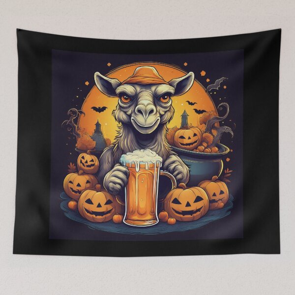 Item preview, Cool Camel's Cauldron Halloween Trick-or-Treat: A vibrant and spooky design with a camel, pumpkins, bats and black cats  designed and sold by Grang Art Artistic Designs.
