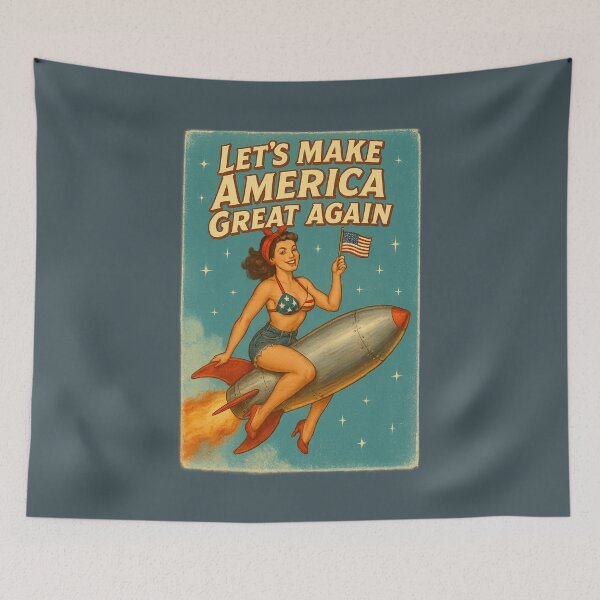 Item preview, Retro Pin-Up Rocket Girl – Vintage American Poster Art designed and sold by Neon Nightmare.