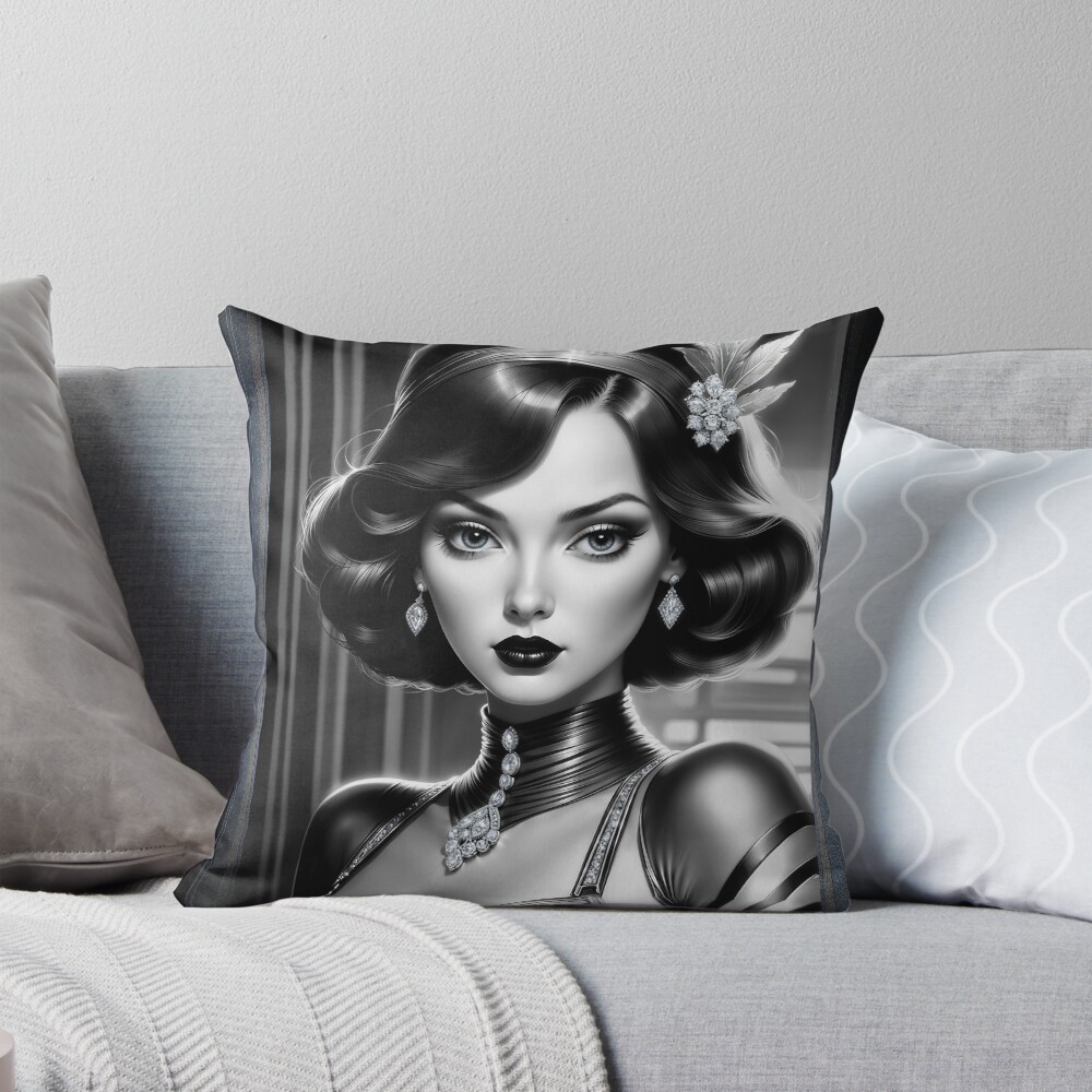 The Sparkling Elegance Of Nymphaea, A 1920s Glamour Beauty Mesmerizing AI Concept Art by Xzendor7 Decorative Art Print Throw Pillow
