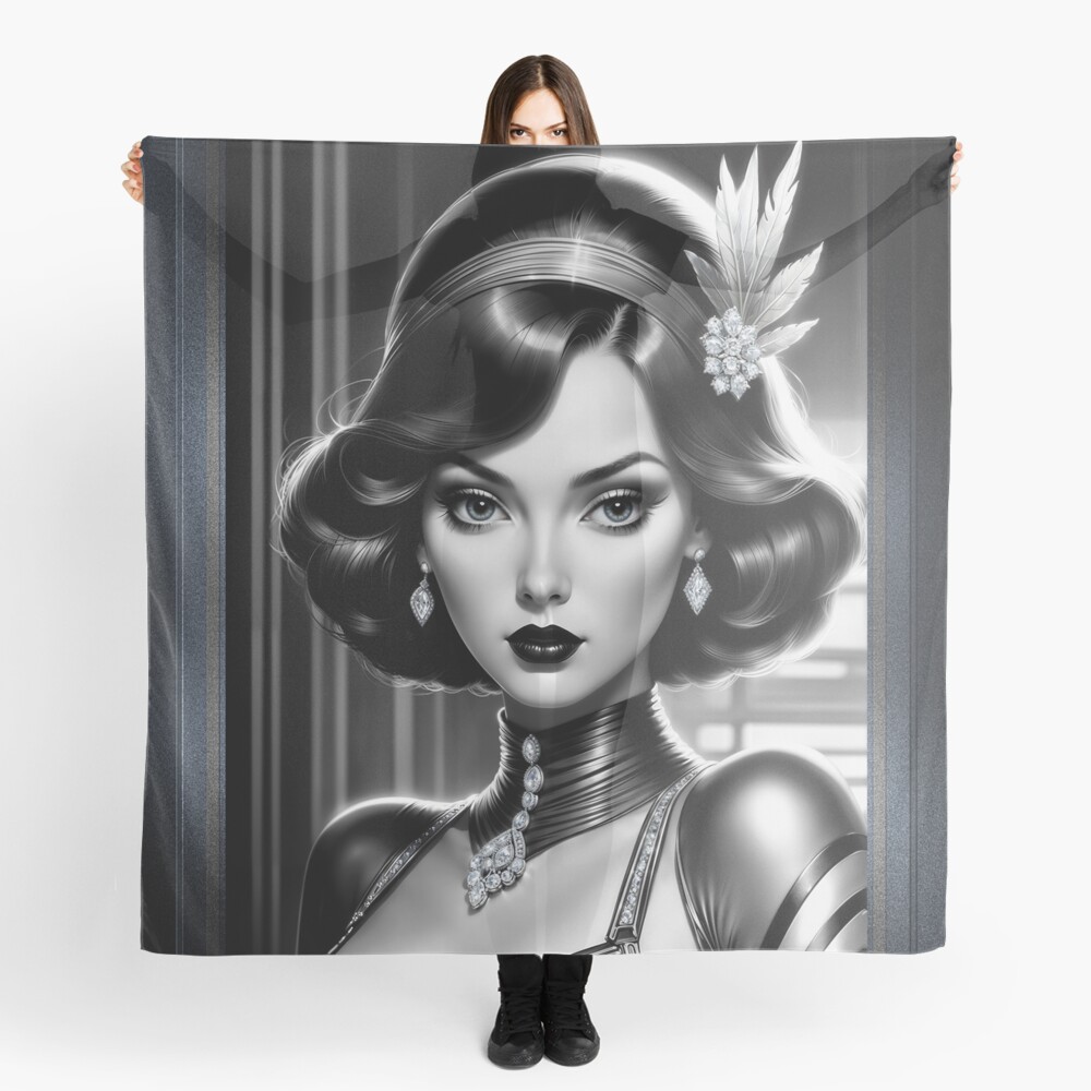The Sparkling Elegance Of Nymphaea, A 1920s Glamour Beauty Mesmerizing AI Concept Art by Xzendor7 Decorative Art Print Ladies Scarf