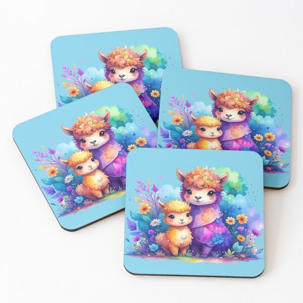 Item preview, Alpaca with baby and flowers, colorful watercolor fantasy motif designed and sold by angel-cat-22.
