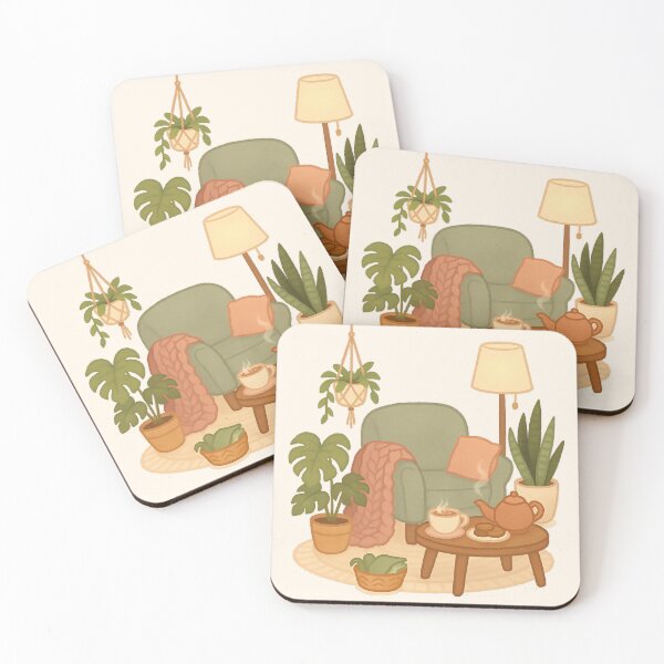 Item preview, Cozy Living Room with Tea and Plants – Warm Cottagecore Illustration designed and sold by LuKreate.