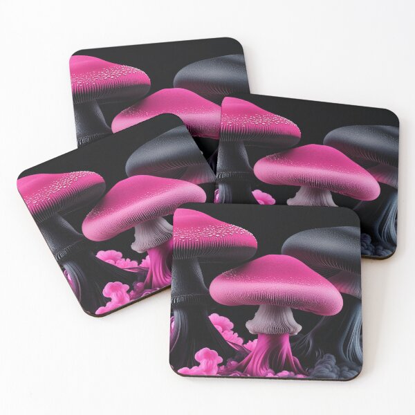 Item preview, Neon Pink and Black Mushrooms with Swirling Smoke designed and sold by sneidere9dace.