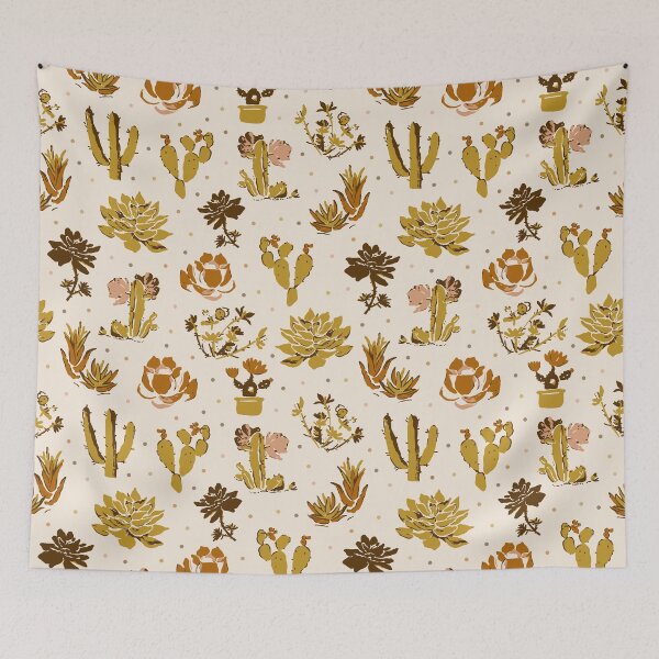 Item preview, Desert Succulents Pattern - Cactus, Agave and Echeveria in Warm Ochre Clay designed and sold by trajeado14.
