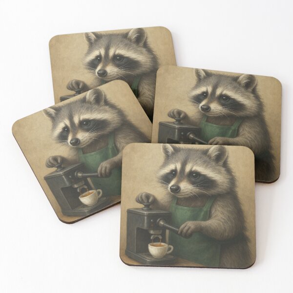 Item preview, Raccoon Barista with Espresso Machine designed and sold by Lolili69.