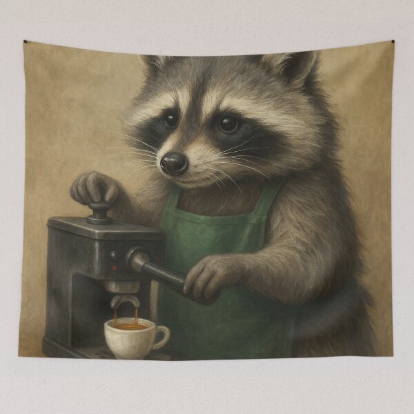 Item preview, Raccoon Barista with Espresso Machine designed and sold by Lolili69.