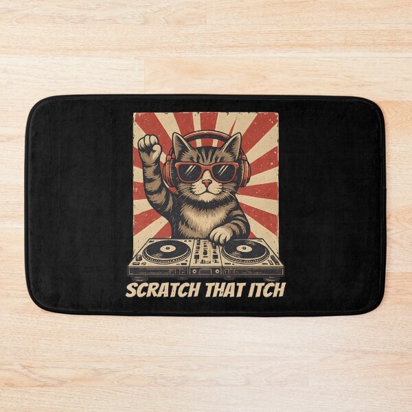 Item preview, Scratch That Itch – Retro DJ Cat with Headphones and Vinyl Turntables Design designed and sold by Dantin.