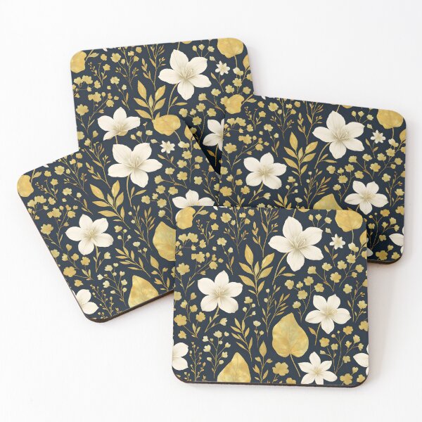 Item preview, Elegant White and Gold Floral Pattern on Dark Background designed and sold by FestivityFinds.