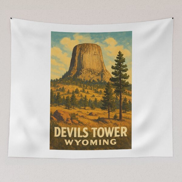 Item preview, Devils Tower Wyoming Towering Rock Formation and Pine Forest designed and sold by Aryabek.