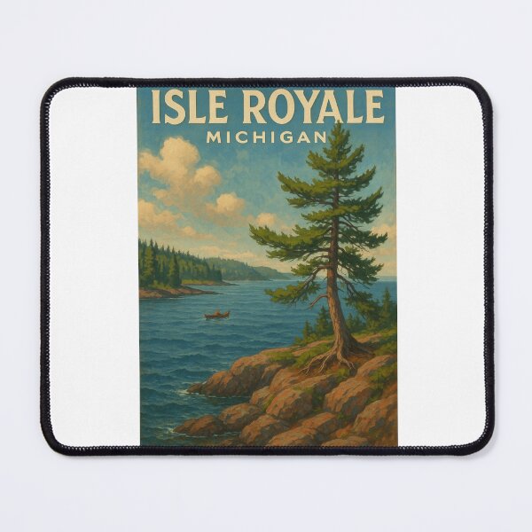 Item preview, Isle Royale National Park Michigan Rocky Shoreline and Canoe designed and sold by Aryabek.