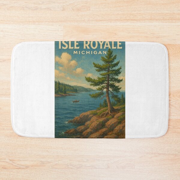Item preview, Isle Royale National Park Michigan Rocky Shoreline and Canoe designed and sold by Aryabek.