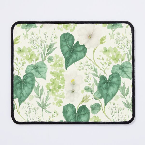 Item preview, Elegant Green Botanical Pattern with Heart-Shaped Leaves and White Flowers designed and sold by FestivityFinds.