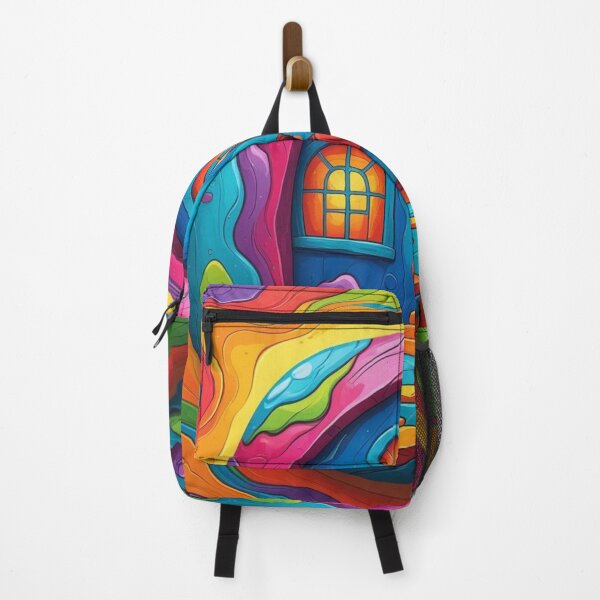 Item preview, A young boy stands before a vibrant, whimsical house designed and sold by DhammaArt.