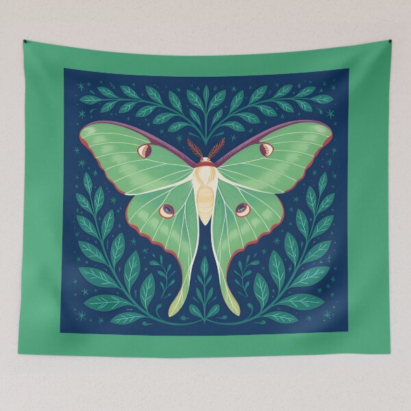 Item preview, Luna Moth Floral Botanical - Whimsical Floral Luna Moth Night Sky designed and sold by Wiss2Arts.