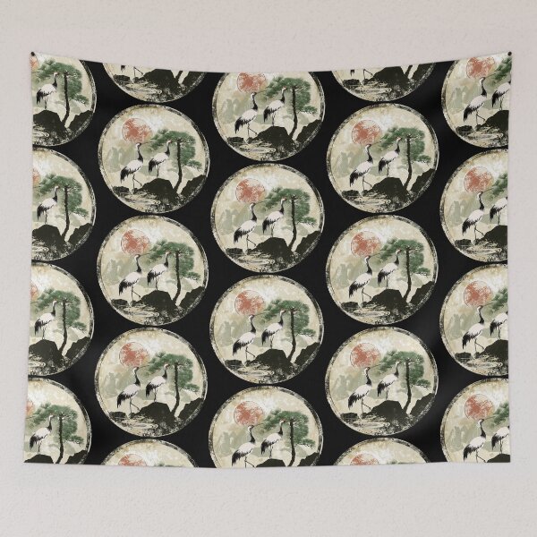 Item preview, Japanese Cranes and Pine Tree Zen Circle Art (AI Generated) designed and sold by ririe.