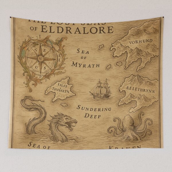 Item preview, The Lost Seas of Eldralore • Antique Fantasy Map of Mythical Oceans, Sea Monsters & Ancient Sailing Ships designed and sold by fairmaiden7.