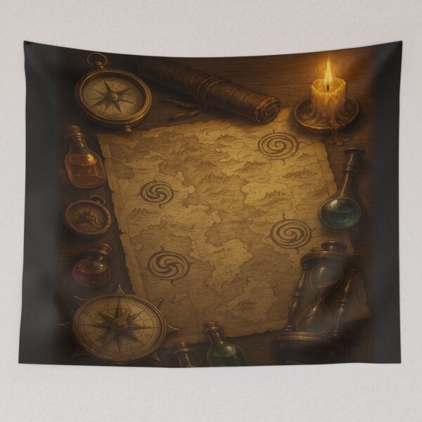 Item preview, "Seafarer’s Atlas • Vintage Map & Maritime Relics Fantasy Wall Art" designed and sold by fairmaiden7.