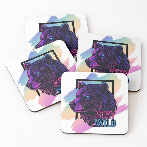 Item preview, Cabeza de oso de neón Stay Wild – Diseño retro de synthwave designed and sold by SilentMaple.