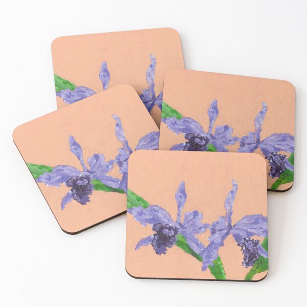 Item preview, Purple Orchids on an Orange Background designed and sold by Anaya-paints.