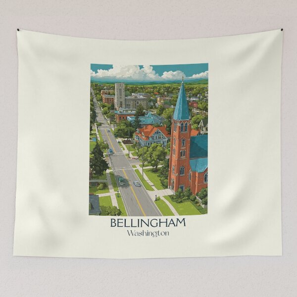 Item preview, Bellingham Washington Vintage Travel Poster | Historic Downtown Art designed and sold by TuncGK.