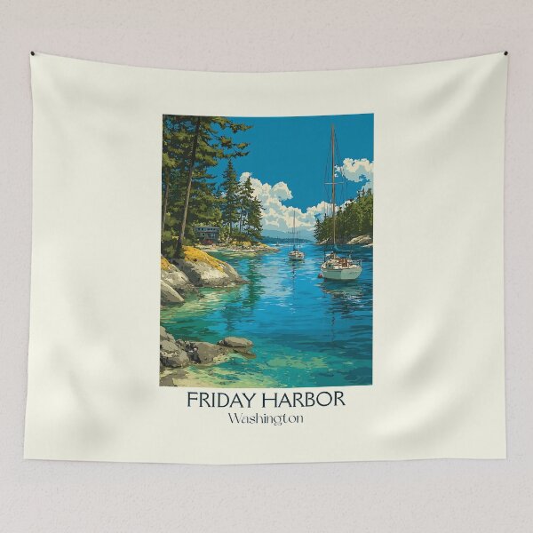 Item preview, Friday Harbor Washington Vintage Travel Poster | San Juan Islands Art designed and sold by TuncGK.