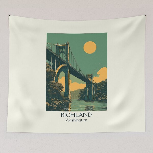Item preview, Richland Washington Vintage Travel Poster | Tri-Cities Bridge Art designed and sold by TuncGK.