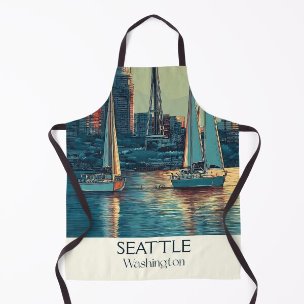 Item preview, Seattle Washington Vintage Travel Poster | Emerald City Skyline Art designed and sold by TuncGK.