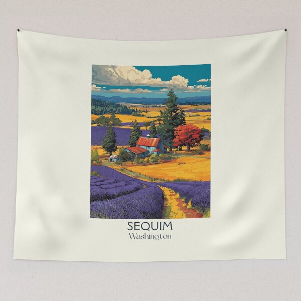 Item preview, Sequim Washington Vintage Travel Poster | Lavender Fields Art designed and sold by TuncGK.
